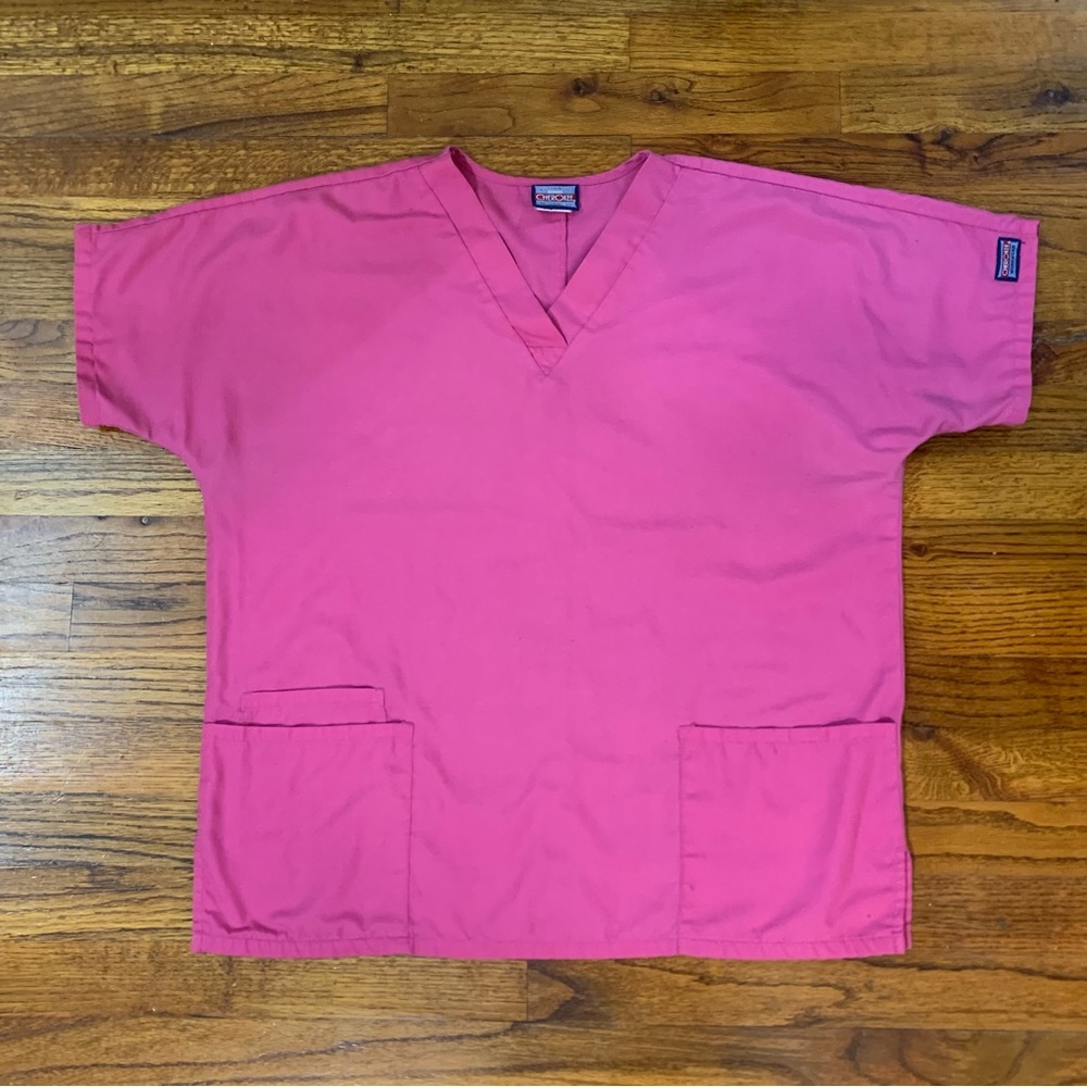 Cherokee Scrubs Workwear Bright Pink Scrubs Top Shirt Healthcare Medical Dental - Picture 13 of 13